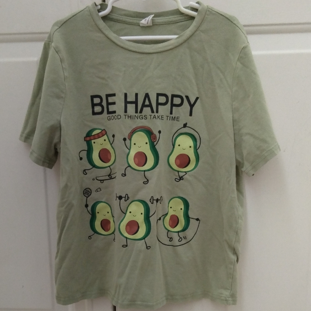 SHEIN Green Avocado Graphic Short Sleeve Tee